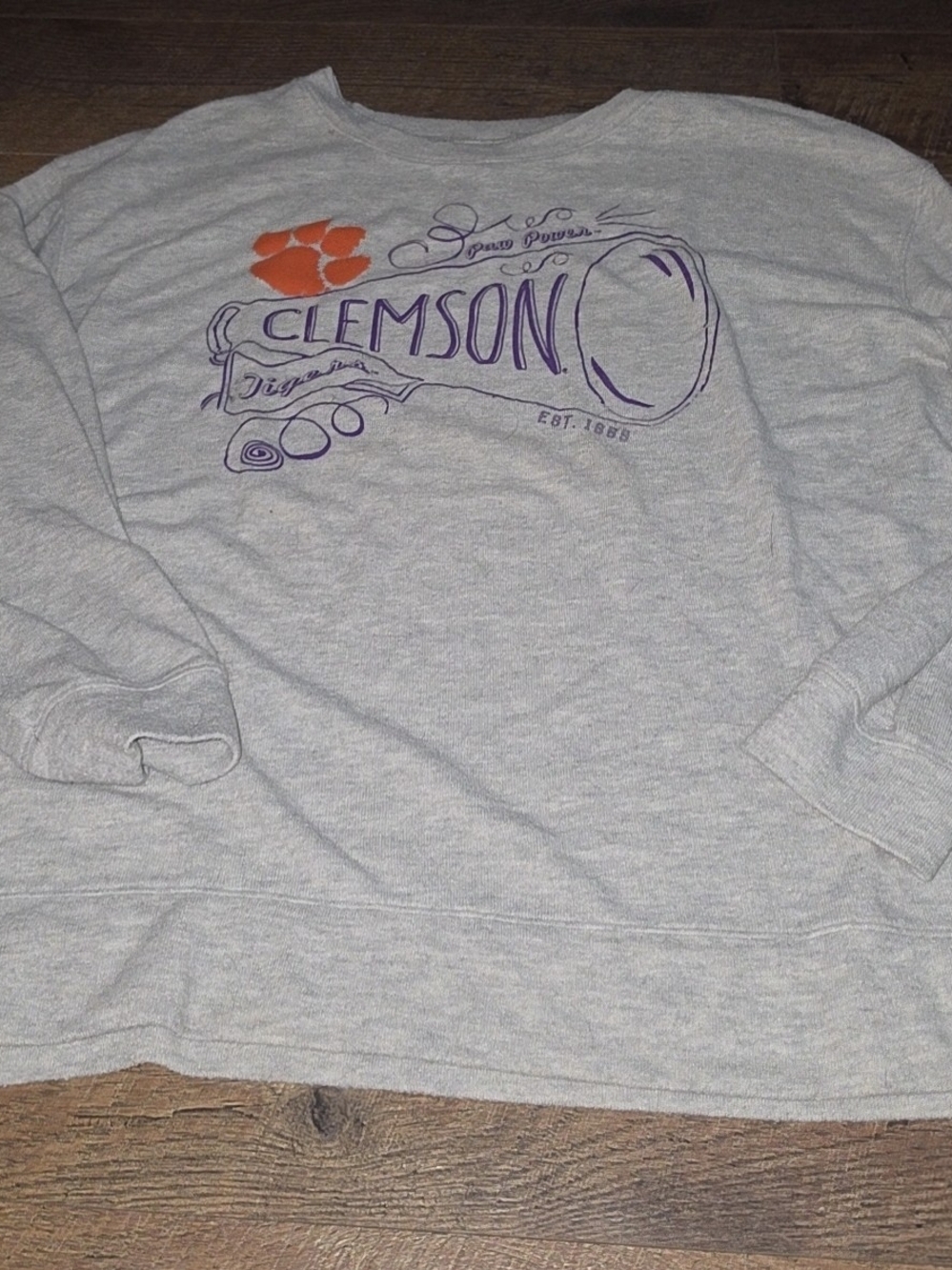 Clemson Gray Crewneck Sweatshirt with Orange Paw Graphic
